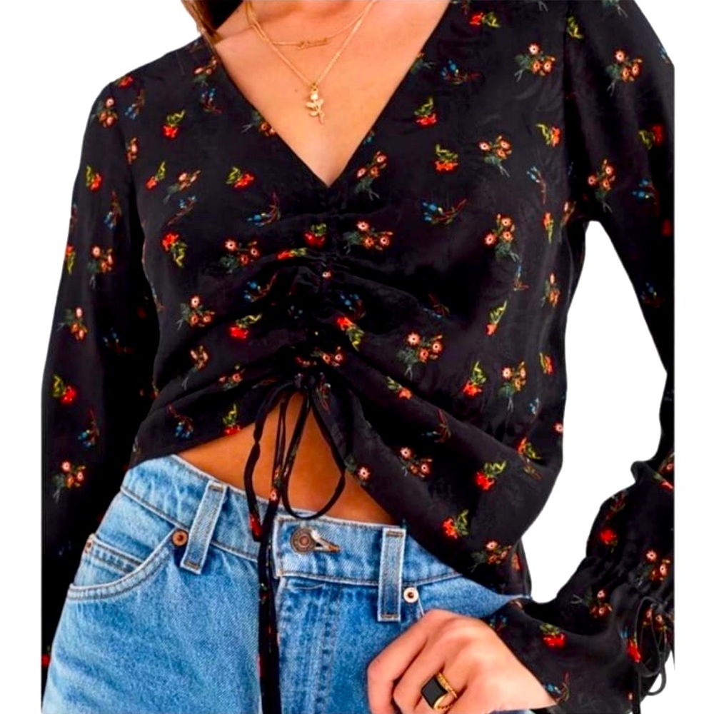 NWOT Urban Outfitters Deep V Cinched Floral Shirt
